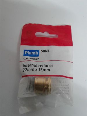 NEW Plumbsure 22mm X 15mm Brass Reducing Compression Coupling 73748